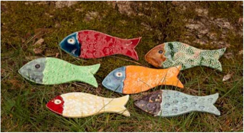 Bild 6 bunte Fische aus Ton